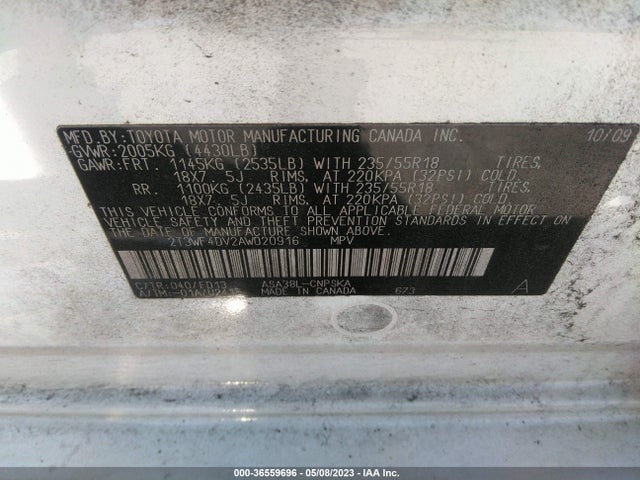 2010 TOYOTA RAV4 SPORT VIN: 2T3WF4DV2AW020916