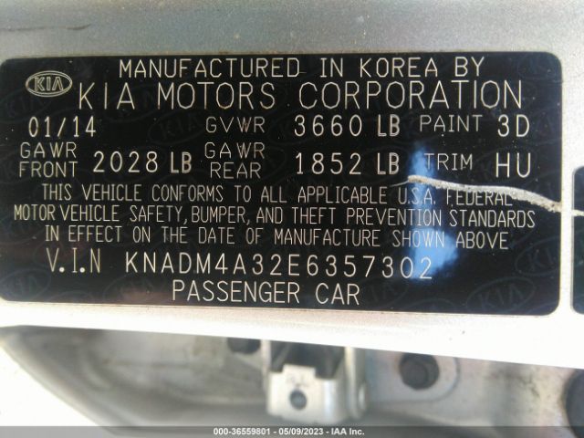 KNADM4A32E6357302 KIA RIO LX