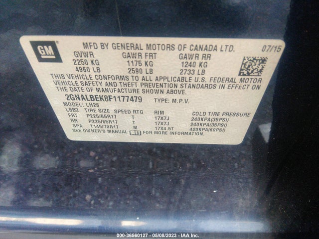 Chevrolet EQUINOX LT 2015 2GNALBEK8F1177479 Image 10