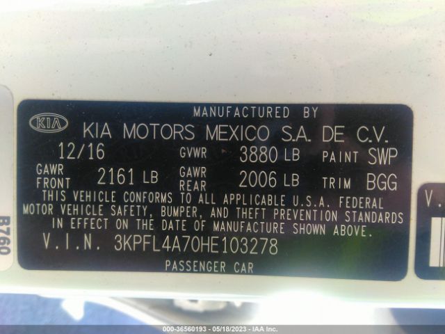 3KPFL4A70HE103278 KIA FORTE LX
