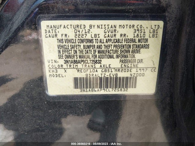 2012 NISSAN SENTRA 2.0 SR VIN: 3N1AB6AP9CL725832