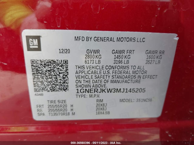 Chevrolet Traverse Rs 2021 1GNERJKW3MJ145205 Image 9