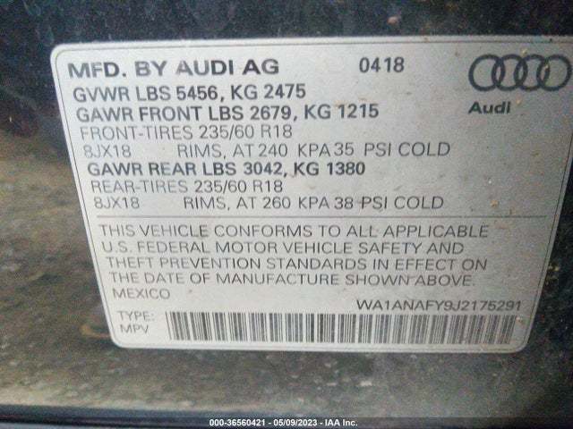 WA1ANAFY9J2175291 Audi Q5 Premium/tech Premium