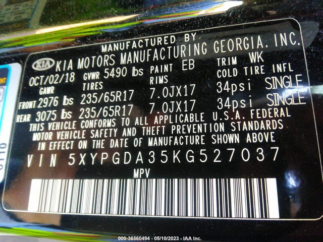 KIA SORENTO LX 2019 5XYPGDA35KG527037 Image 10