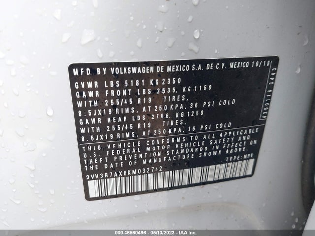 3VV3B7AX8KM032742 Volkswagen Tiguan Se/sel/sel R-line