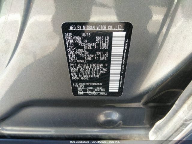 JN8AE2KP5H9165887 Nissan Quest Sv