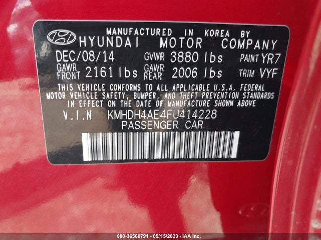 Hyundai ELANTRA SE 2015 KMHDH4AE4FU414228 Image 10