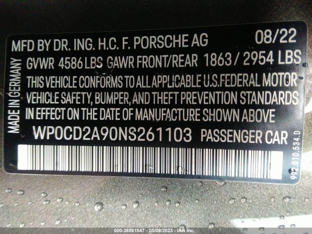 2022 Porsche 911, VIN: WP0CD2A90NS261103