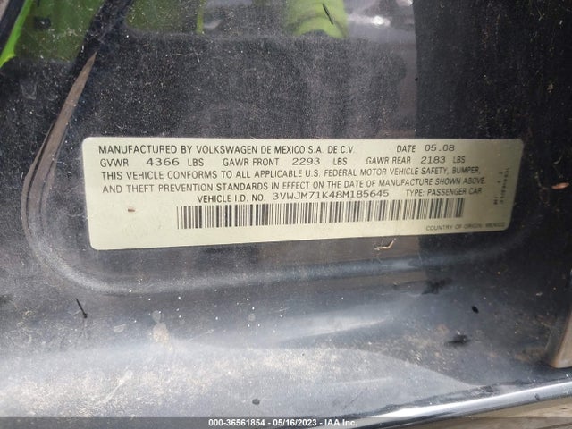 2008 VOLKSWAGEN JETTA SEDAN S VIN: 3VWJM71K48M185645