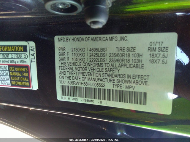 Honda Cr-v Ex-l 2017 5J6RW1H88HL005652 Image 9