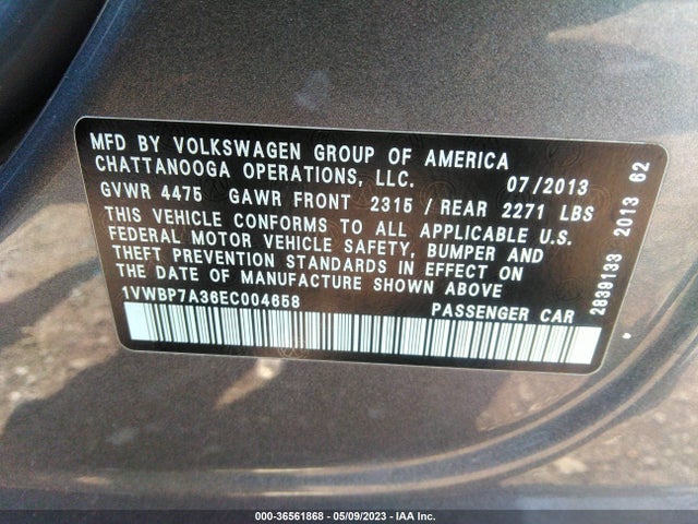 1VWBP7A36EC004658 Volkswagen PASSAT SE