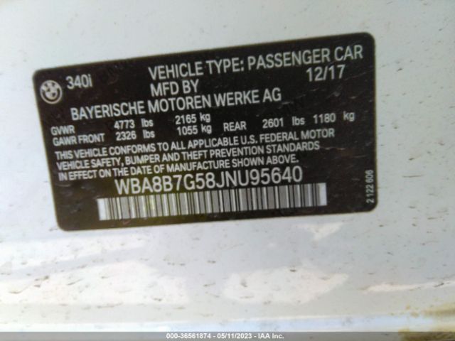 WBA8B7G58JNU95640 BMW 3 Series 340i Xdrive