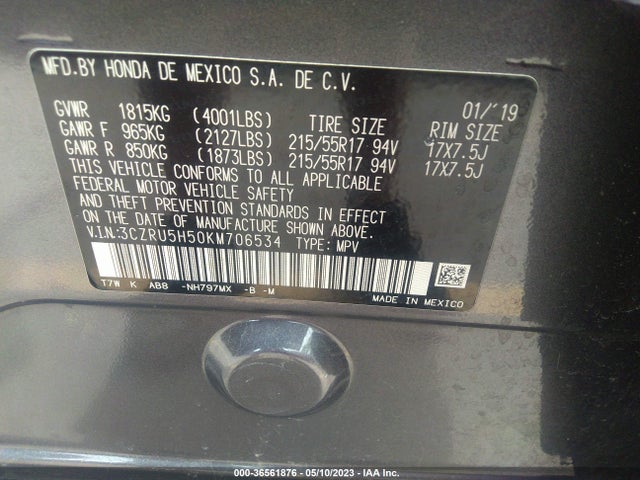 Honda HR-V EX 2019 3CZRU5H50KM706534 Image 9