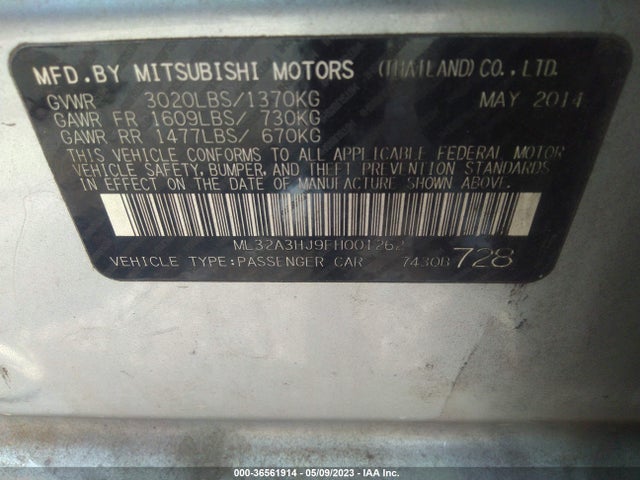 ML32A3HJ9FH001262 Mitsubishi Mirage De/rf