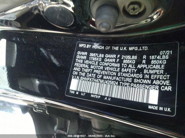 2021 HONDA CIVIC HATCHBACK SPORT VIN: SHHFK7H47MU425824
