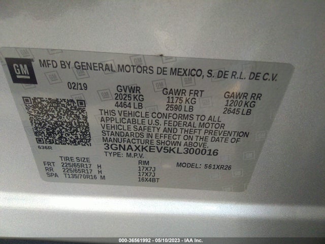 Chevrolet EQUINOX LT 2019 3GNAXKEV5KL300016 Image 9