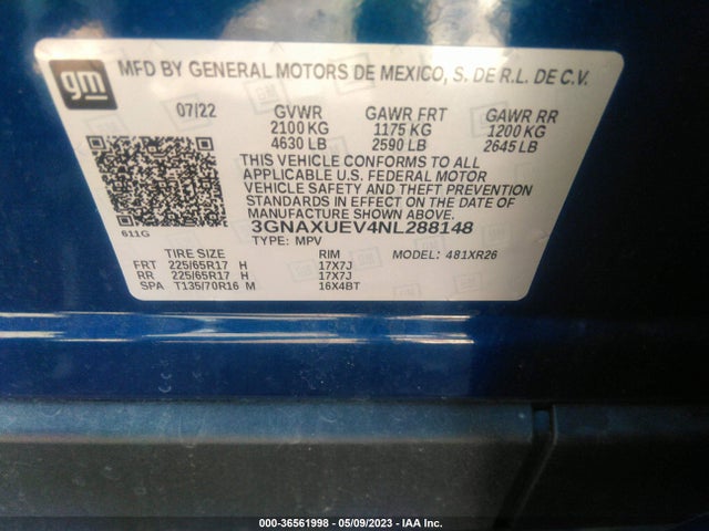 Chevrolet EQUINOX LT 2022 3GNAXUEV4NL288148 Image 9
