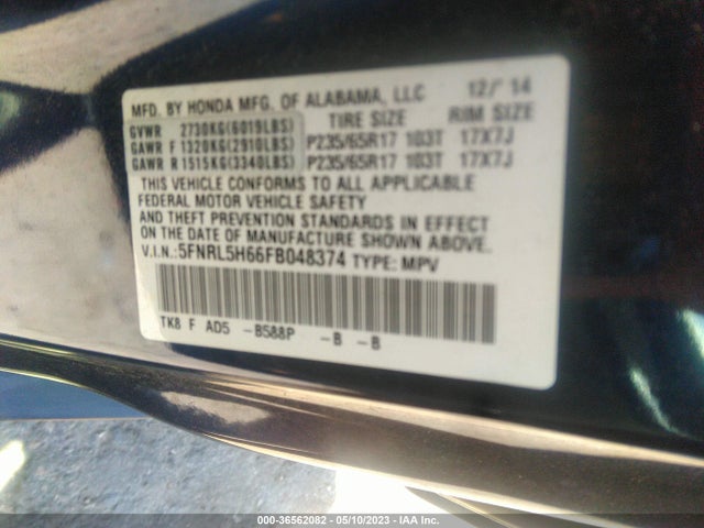 Honda Odyssey Ex-l 2015 5FNRL5H66FB048374 Image 9