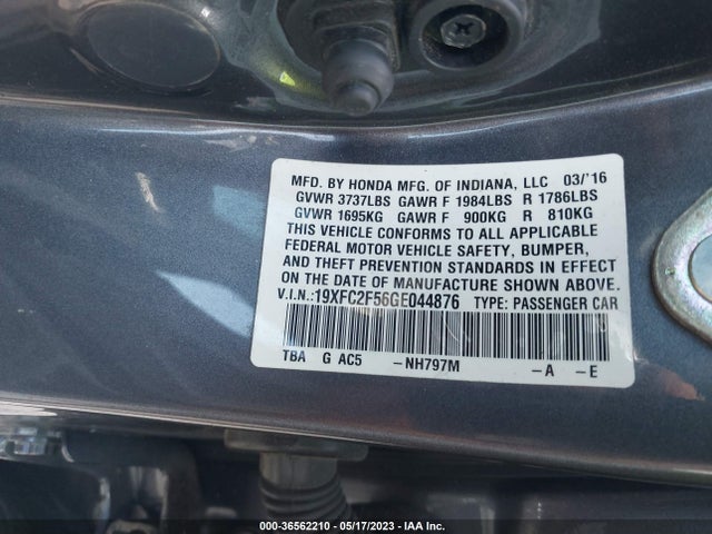 Honda Civic Sedan Lx 2016 19XFC2F56GE044876 Image 9