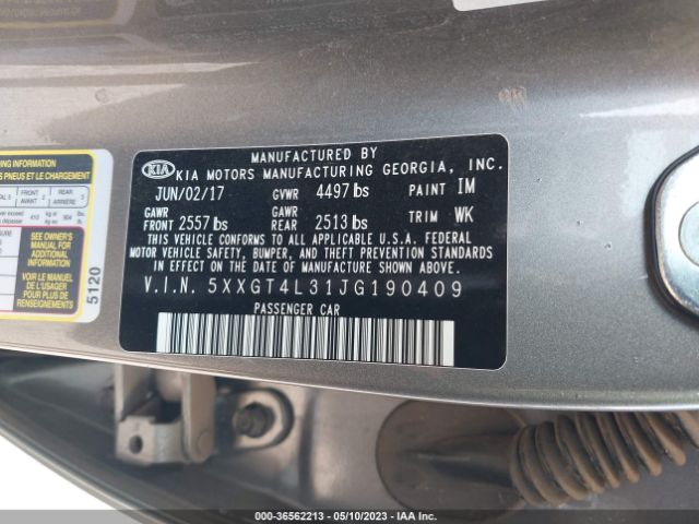 5XXGT4L31JG190409 KIA Optima Lx