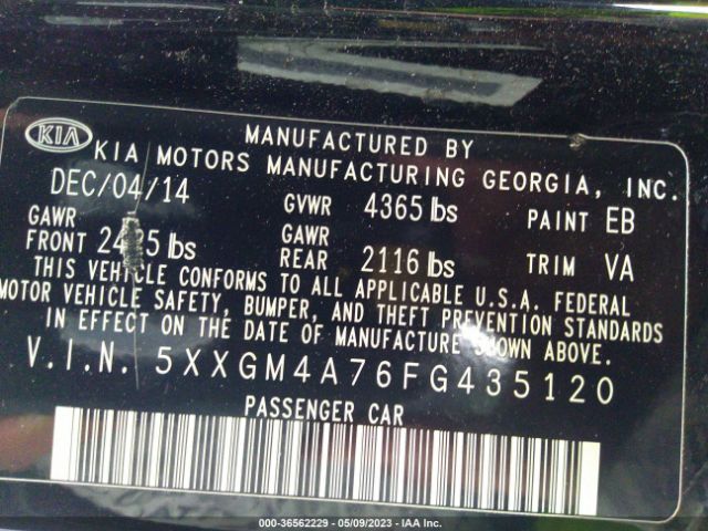 5XXGM4A76FG435120 KIA Optima Lx