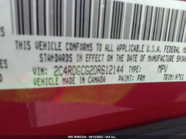 2013 DODGE GRAND CARAVAN SXT VIN: 2C4RDGCG2DR612144