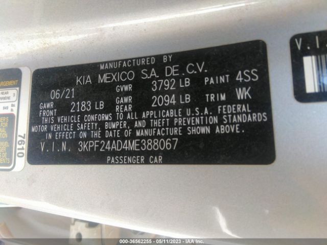 3KPF24AD4ME388067 KIA Forte Lxs