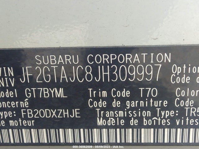 2018 SUBARU CROSSTREK LIMITED VIN: JF2GTAJC8JH309997