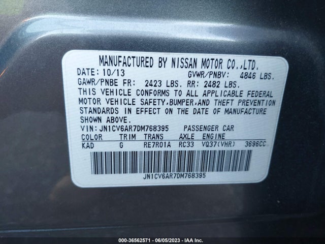 2013 INFINITI G37 SEDAN X VIN: JN1CV6AR7DM768395