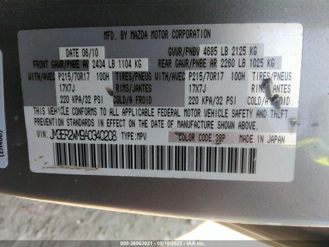 2010 MAZDA CX-7 SPORT VIN: JM3ER2WM9A0340208