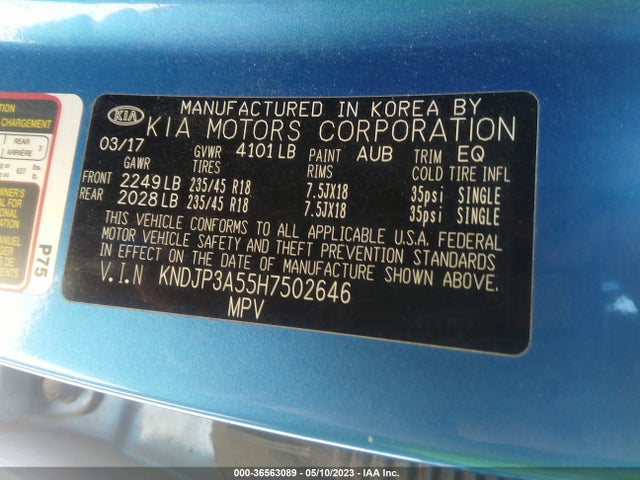 KIA SOUL + 2017 KNDJP3A55H7502646 Image 10