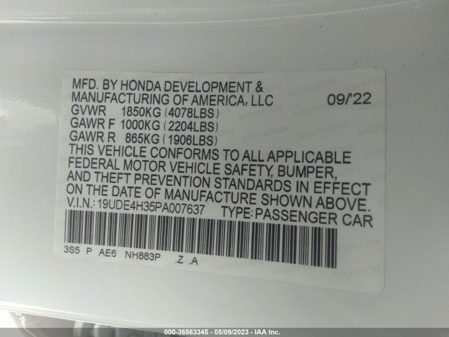 19UDE4H35PA007637 Acura Integra W/a-spec Package