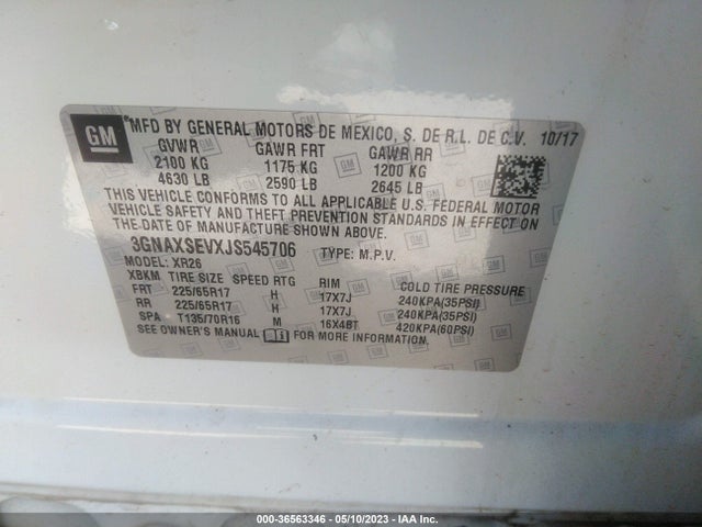 Chevrolet EQUINOX LT 2018 3GNAXSEVXJS545706 Image 11
