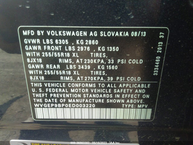2014 Volkswagen Touareg, VIN: WVGEP9BP0ED003220