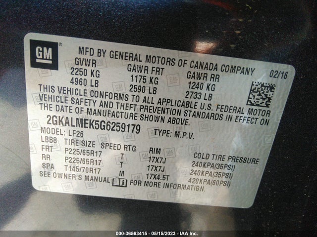 GMC Terrain Sle 2016 2GKALMEK5G6259179 Image 9