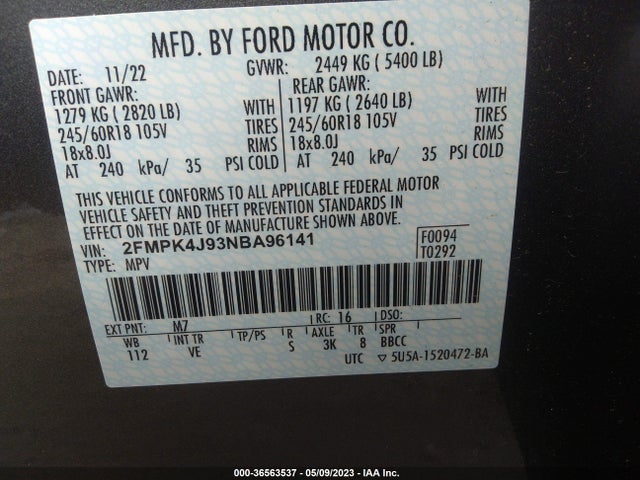 2022 FORD EDGE SEL/ST-LINE VIN: 2FMPK4J93NBA96141