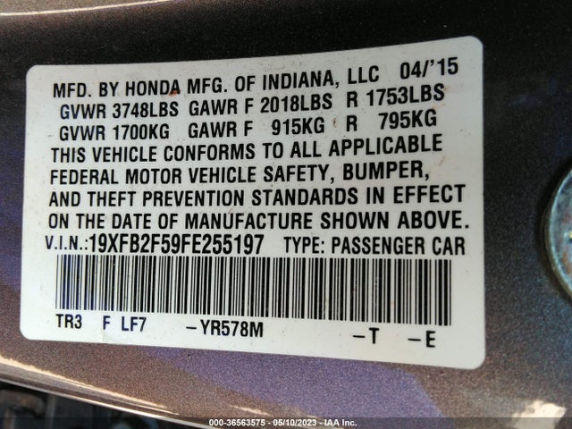 Honda Civic Sedan Lx 2015 19XFB2F59FE255197 Image 10
