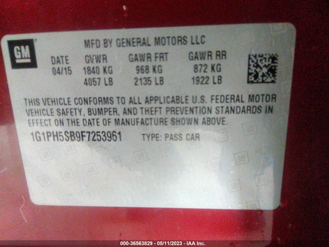Chevrolet CRUZE ECO 2015 1G1PH5SB9F7253961 Image 9
