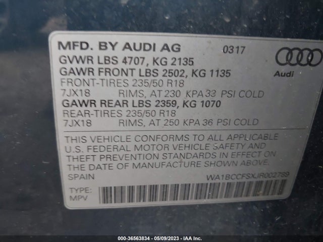 WA1BCCFSXJR002789 Audi Q3 Premium/sport Premium