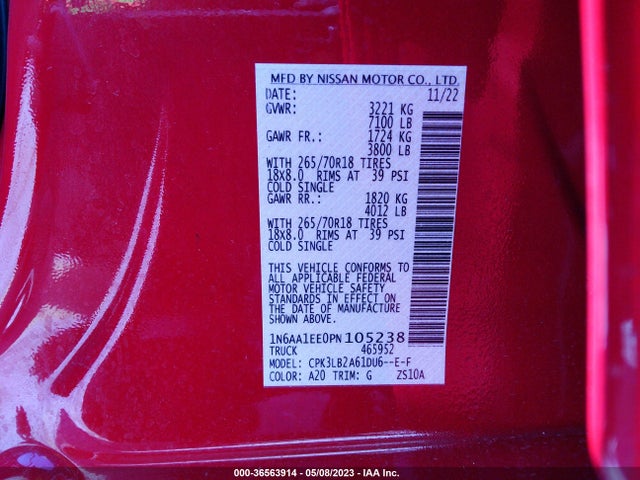 2023 Nissan Titan, VIN: 1N6AA1EE0PN105238