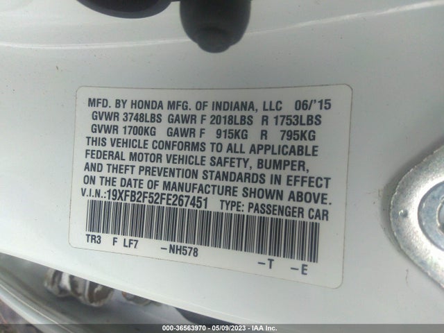 Honda Civic Sedan Lx 2015 19XFB2F52FE267451 Image 9