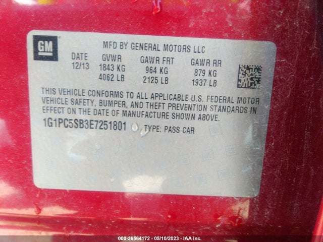 Chevrolet Cruze 1lt 2014 1G1PC5SB3E7251801 Image 9