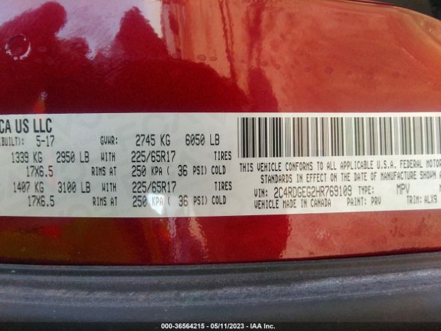 2C4RDGEG2HR769109 Dodge Grand Caravan Gt