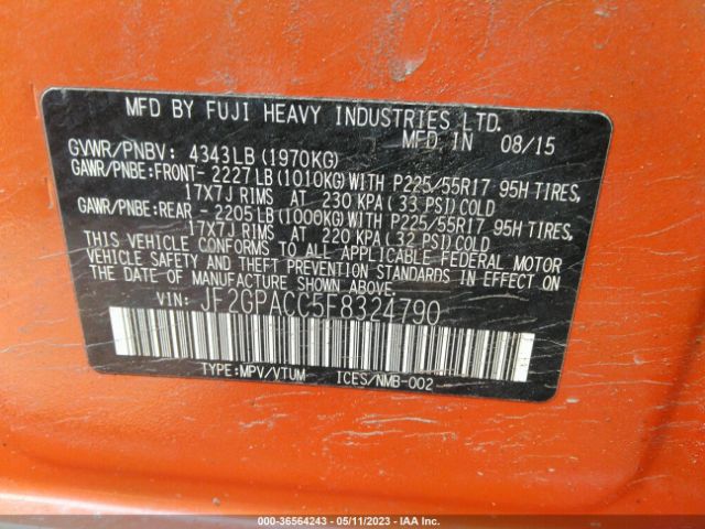JF2GPACC5F8324790 Subaru Xv Crosstrek Premium