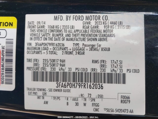 Ford FUSION SE 2015 3FA6P0H79FR162036 Image 10