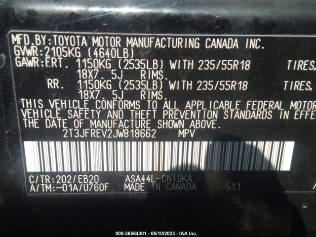 2018 TOYOTA RAV4 SE VIN: 2T3JFREV2JW818662