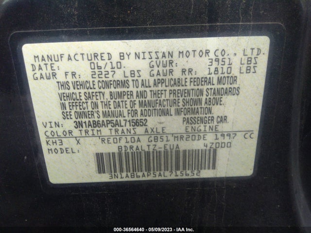 2010 NISSAN SENTRA 2.0 SR VIN: 3N1AB6AP5AL715652
