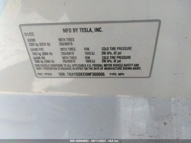 Tesla Model Y Long Range 2022 7SAYGDEE6NF360606 Image 9