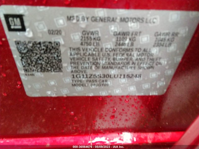 Chevrolet IMPALA LT 2020 1G11Z5S30LU115248 Image 9