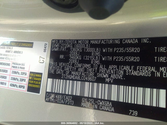 2020 Lexus RX, VIN: 2T2HGMDA8LC049607
